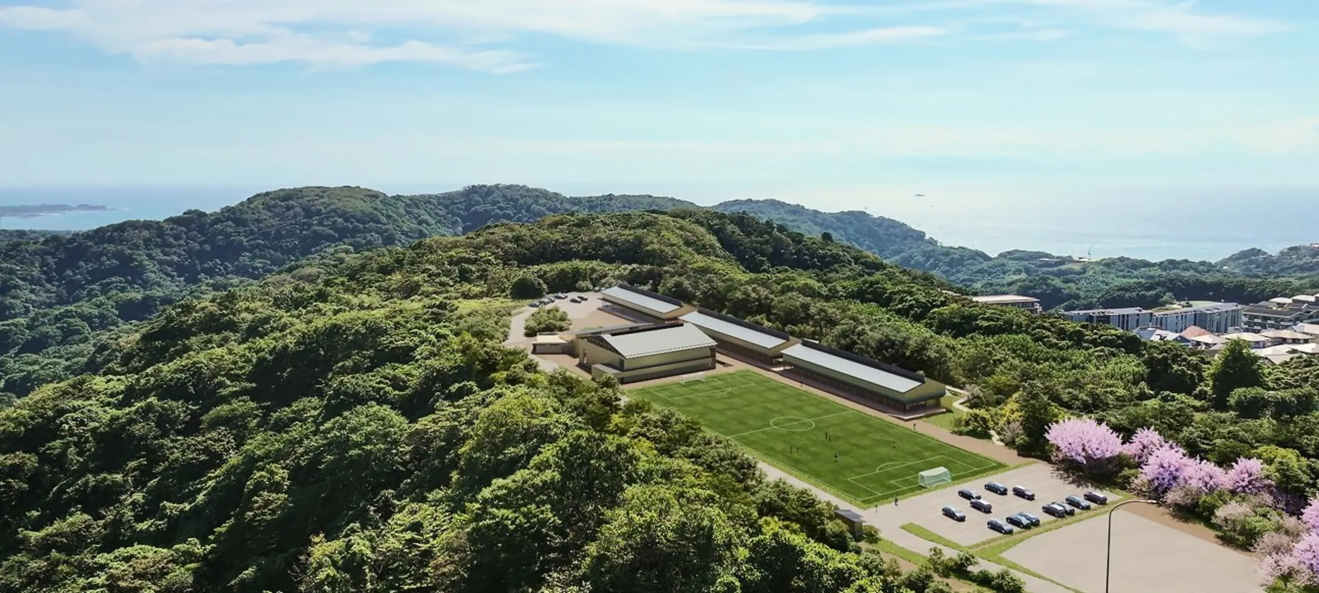 The school from above, surrounded by trees