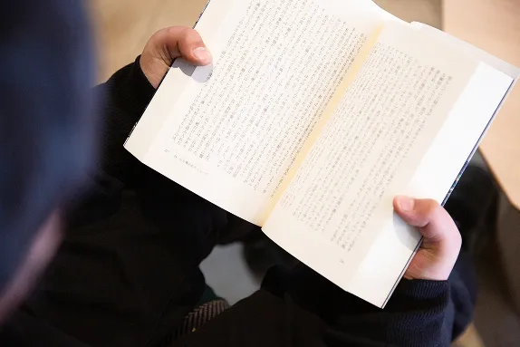 A child reading and studying